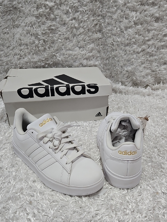 adidas Shoes - Adidas White Leather Grand Court Sleek White Sneakers